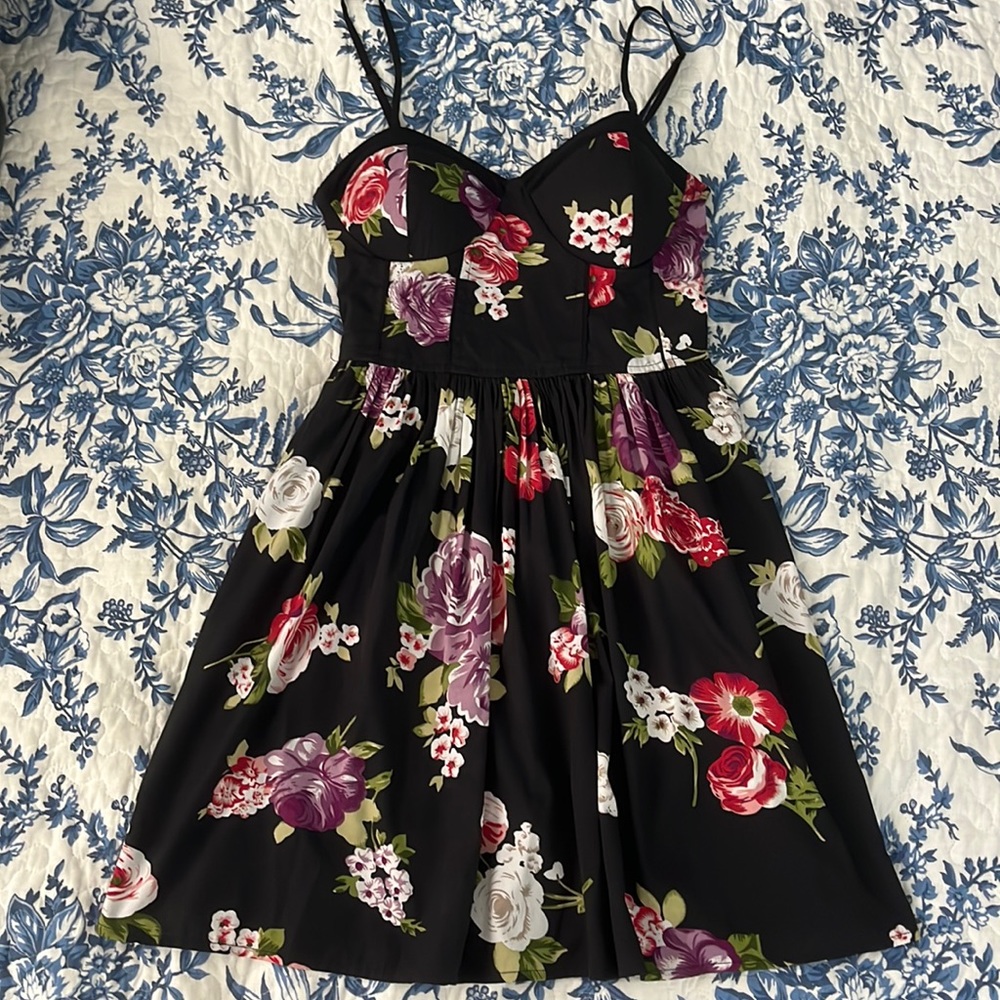 Black Floral Bustier Sundress